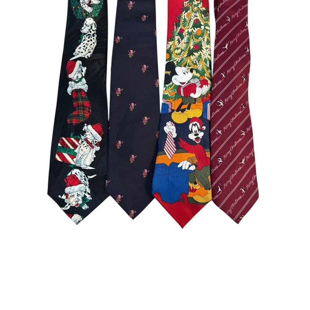 Y2K Mens Christmas‎ Novelty Necktie Lot 4Pc Disney Mickey Hallmark Keith Daniels